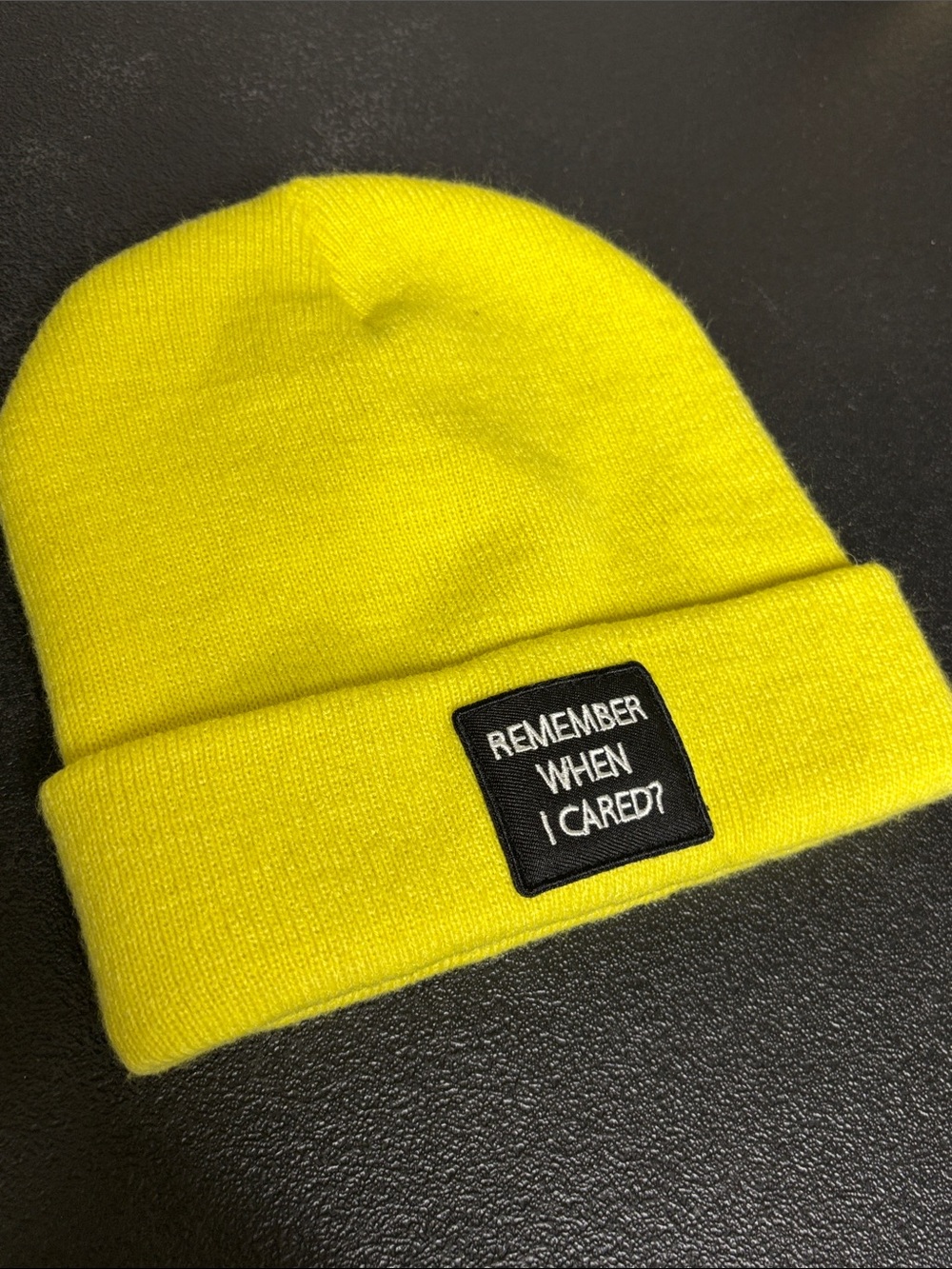 Zara Remember When I Cared? Neon Yellow Beanie Medium